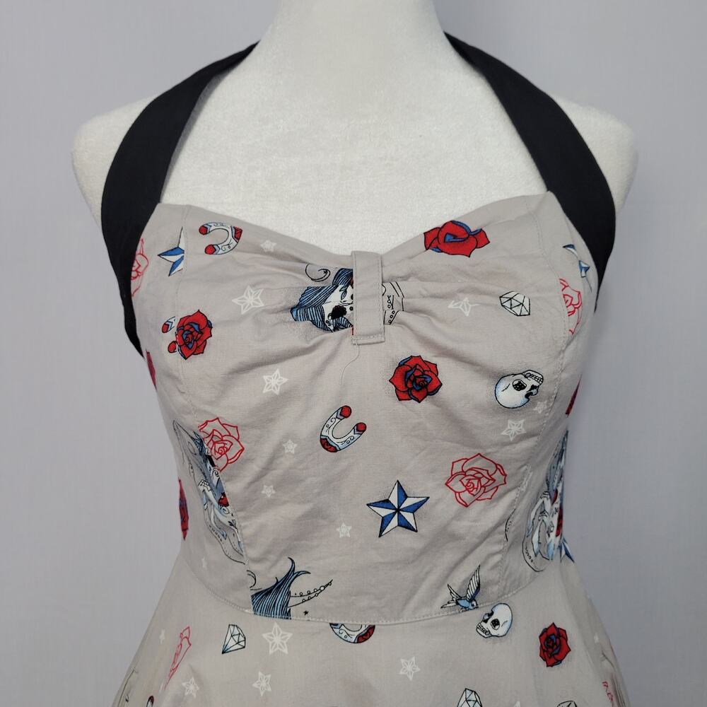 Hell Bunny Zoey Mini Dress size S Day of the Dead Skulls & Unicorns Goth Pin-Up - Picture 2 of 9